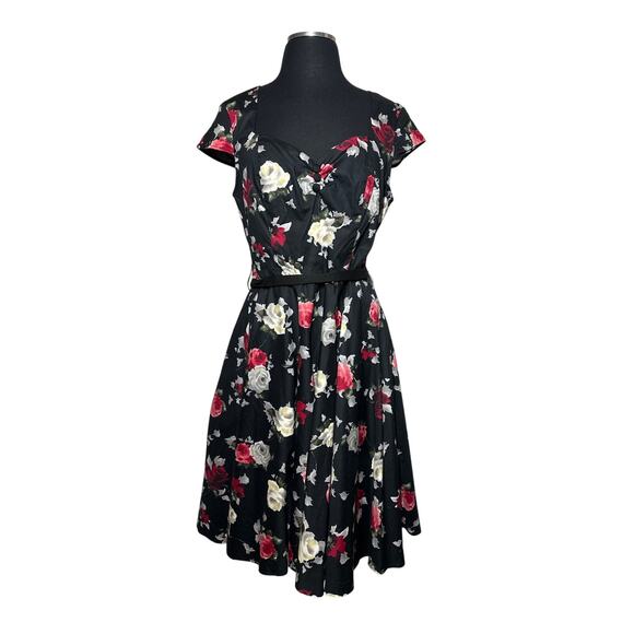 Hell Bunny Valentina Floral Dress Size L Vixen Rockabilly Romantic Goth Pin Up - Picture 1 of 13